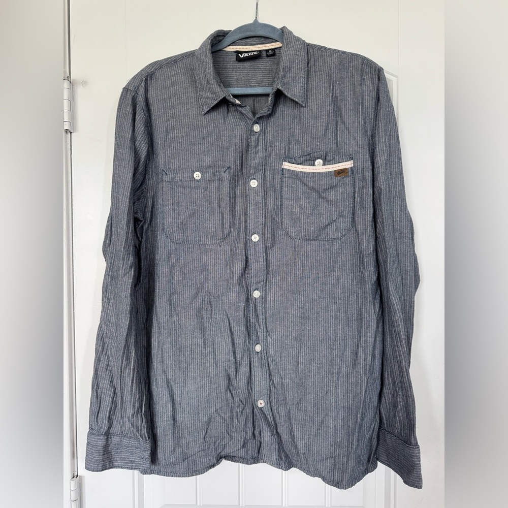 Men's Vans Gray Blue Striped Shirt 100% Cotton